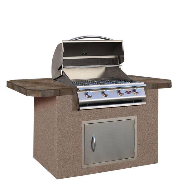 Cal Flame 6 ft. Stucco Grill Island with Bar Depth Top and 4-Burner Stainless Steel Propane Gas Grill