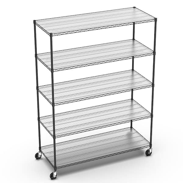 5-Tier, 7500-lbs. Heavy-Duty Adjustable Metal Shelf with Wheels and Liners 82 in. H x 60 in. L x 24 in. D in Chrome