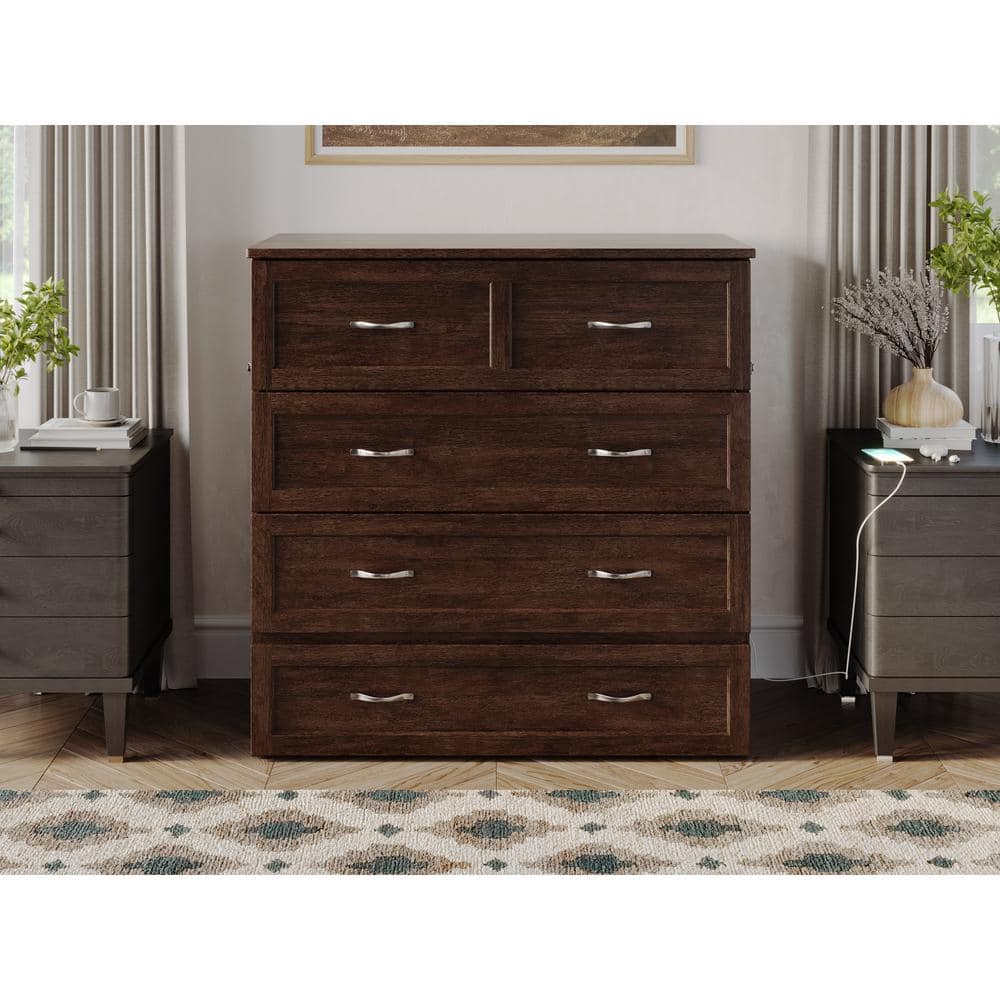 White Twin Murphy Bed Chest with Storage Drawer