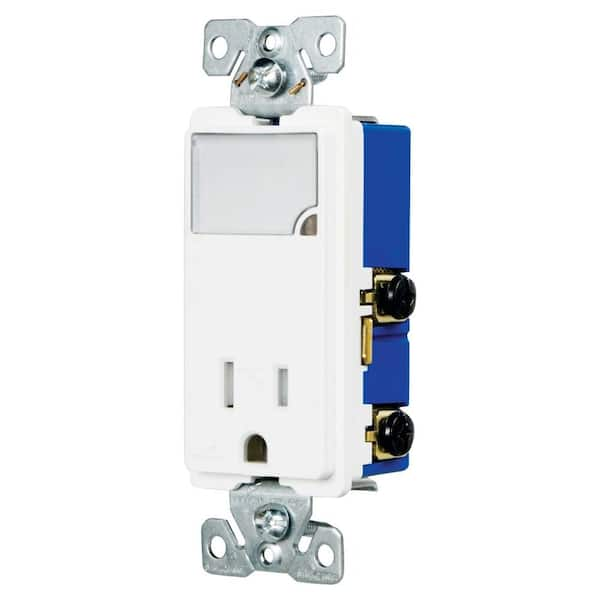 Eaton 3-Wire Receptacle Combo Nightlight with Tamper Resistant 2-Pole, White