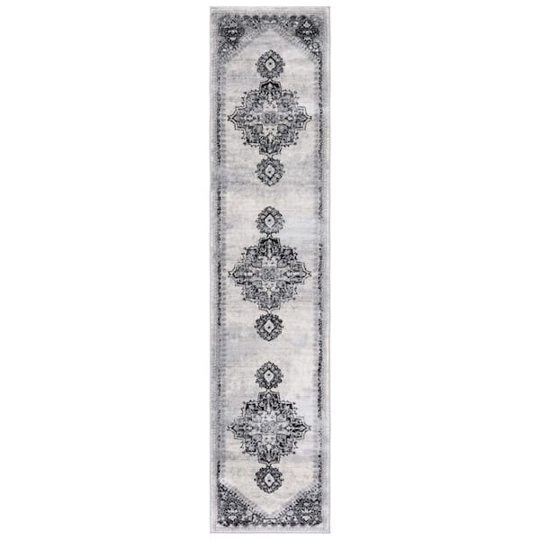 Brentwood 2 ft. x 9 ft. Gray/Black Medallion Traditional Runner Rug