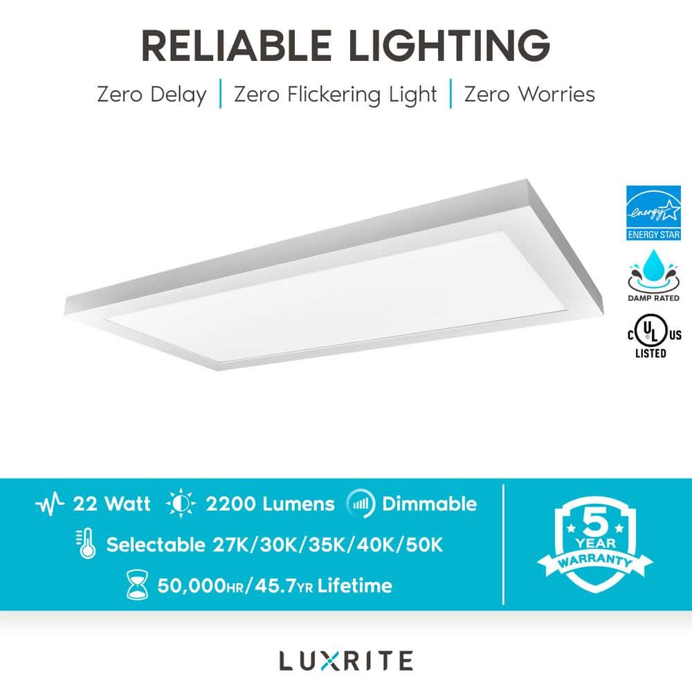 Sleek 1x2 FT Ultra Thin LED Panel Light, 5-Color Selectable, Flush Mount