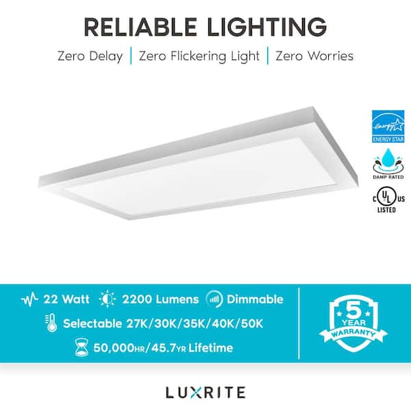 LUXRITE 12 in. x 24 in. Ultra Thin LED Panel 22-Watt 5 Color Selectable LED 2100 Lumens Flush Mount Damp Rated UL Listed LR24027-1PK - The Home Depot