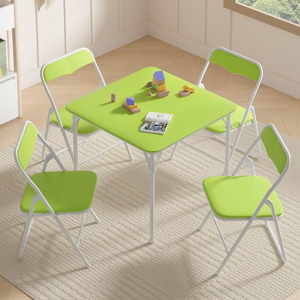 VECELO Kids Folding Table and Chair Set, 5-Piece Padded Top