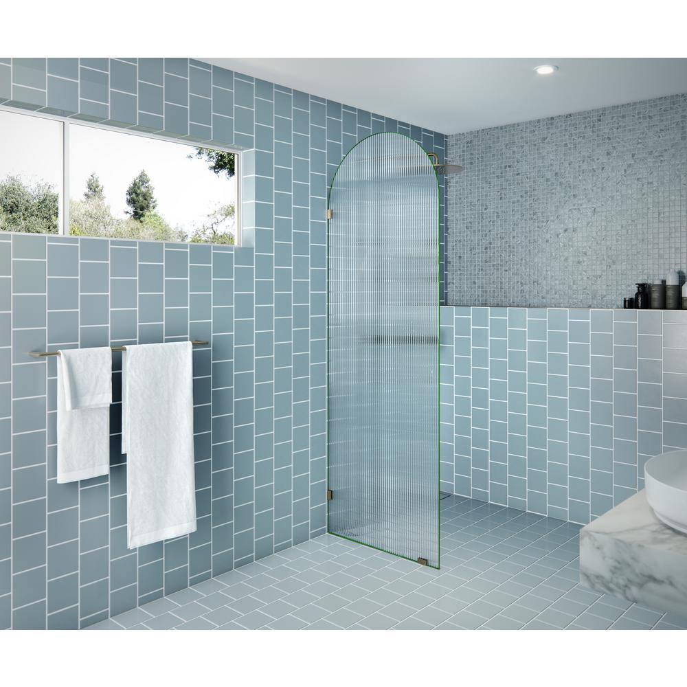 Maven Brushed Bronze Frameless Arched Fluted Glass Shower Panel