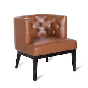Suncook Cognac Brown and Dark Brown Faux Leather Tufted Arm Chair