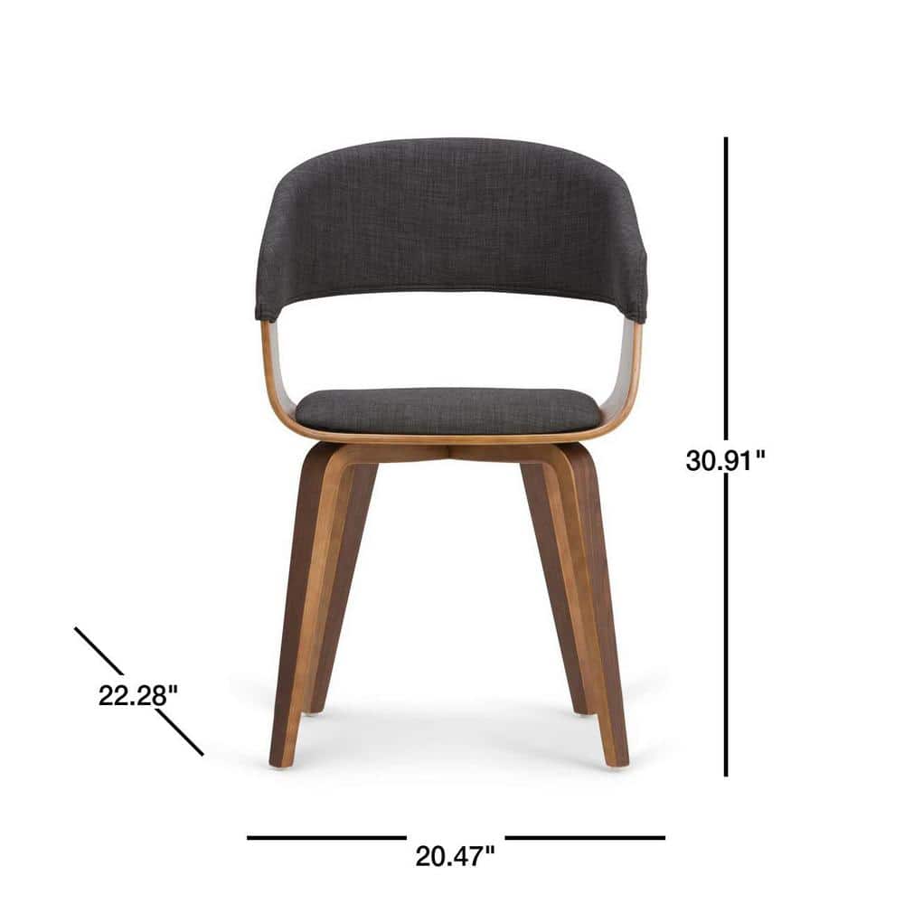 Charcoal Grey Linen and Bentwood Mid-Century Parsons Chair