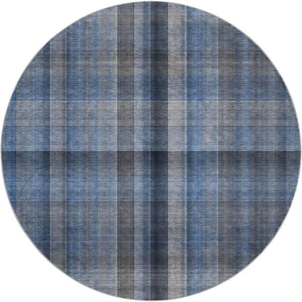 Dream Shag Premium Machine Washable Abstract ADS548 Blue 8 ft. x 8 ft. Round Rug