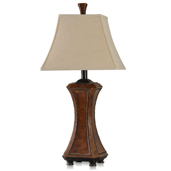 StyleCraft Archer 32 in. Brown with Black Nailheads Bedside Lamp
