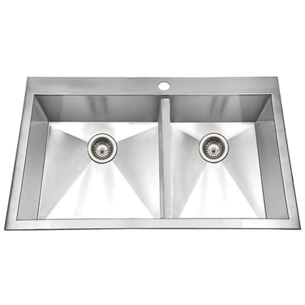 HOUZER Bellus Series Drop-In Stainless Steel 33 in. 1-Hole Double Bowl Kitchen Sink