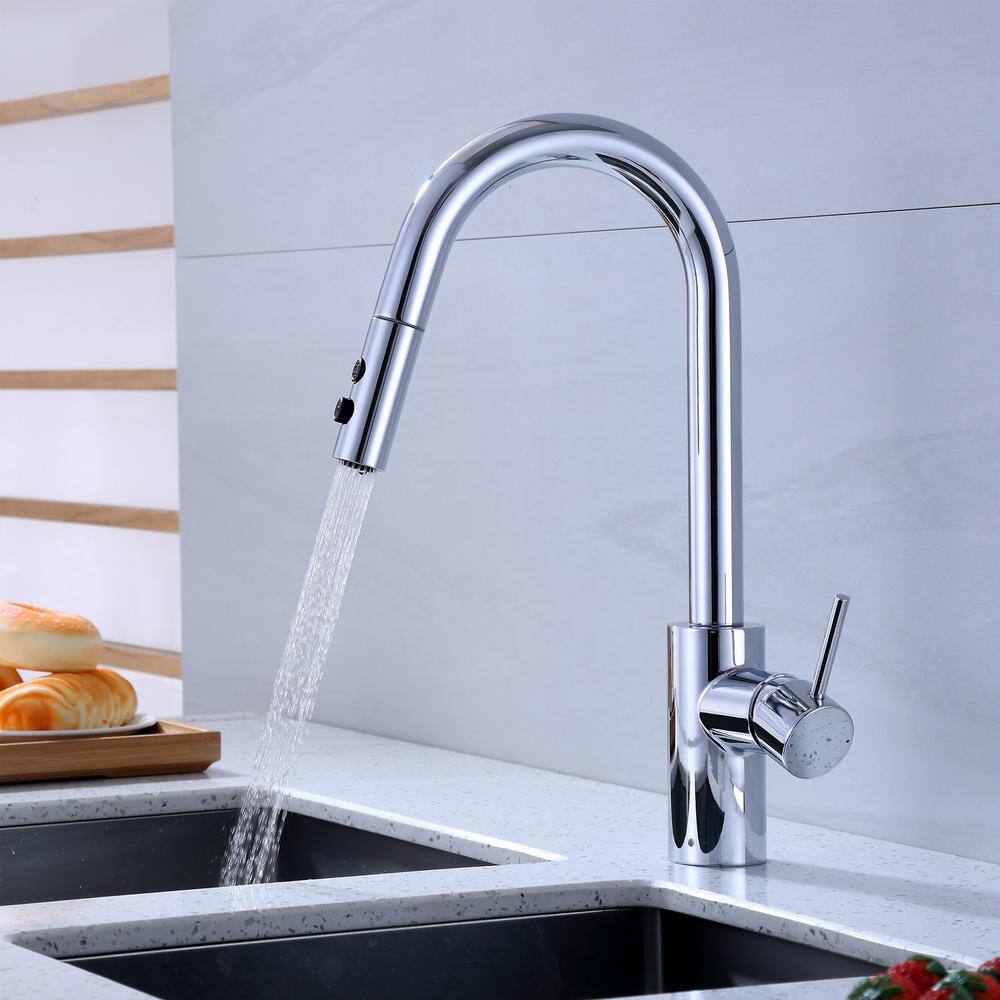 Chrome Single Handle Pull-Down Sprayer Kitchen Faucet