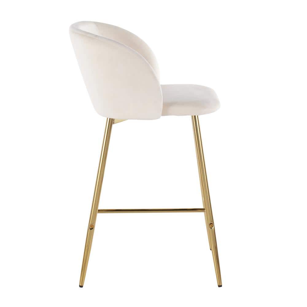 Elegant Gold Steel and Cream Velvet Counter Stools, Set of 2