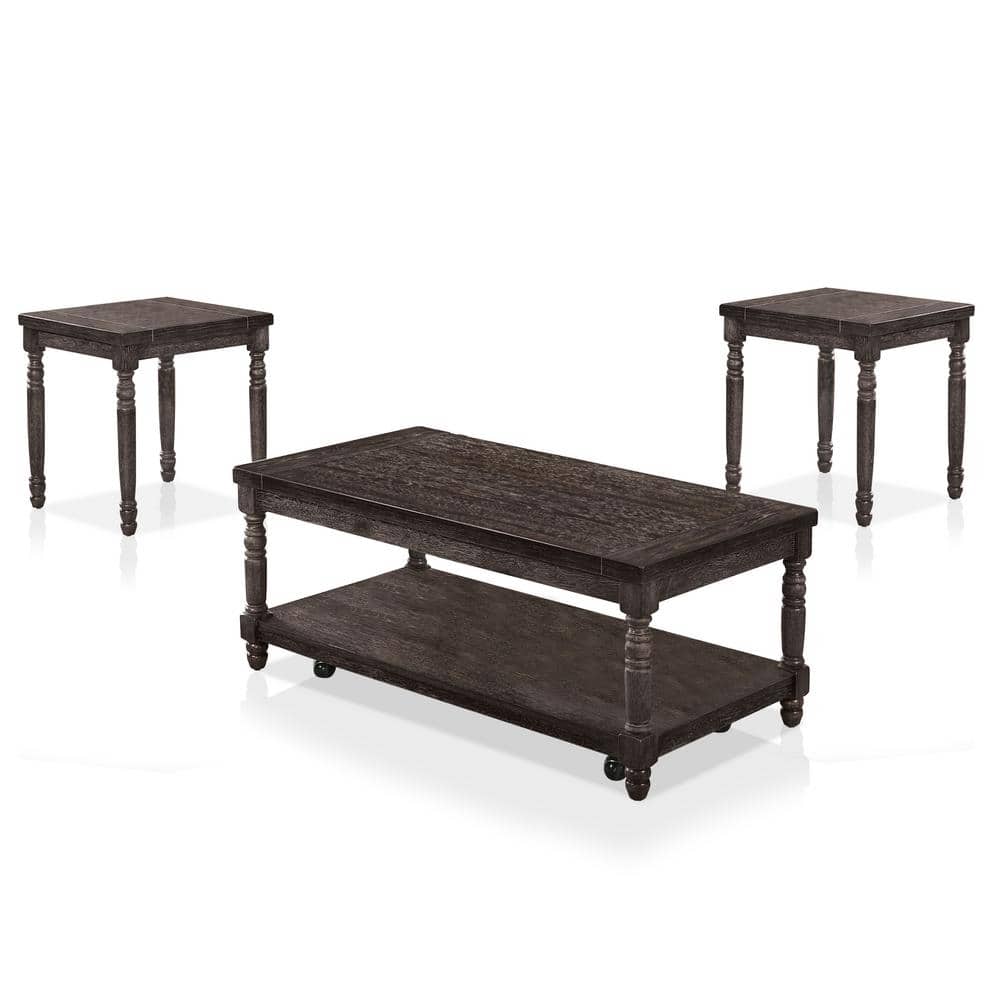 Furniture of America Polla 46 in. Weathered Gray Rectangle Wood Top 3-Piece Coffee Table Set -  IDF-4540-3PK