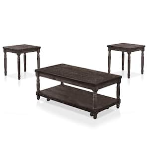 Polla 46 in. Weathered Gray Rectangle Wood Top 3-Piece Coffee Table Set