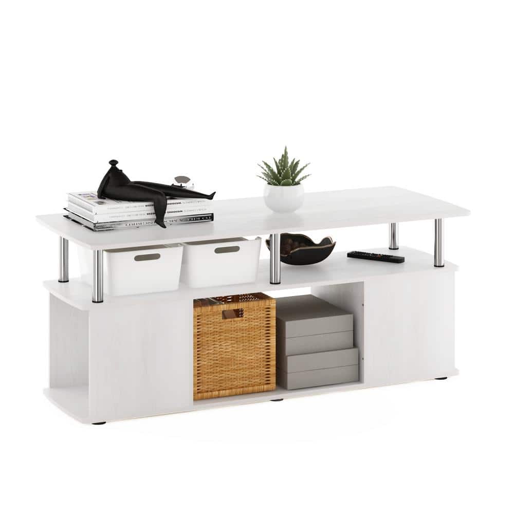 White Oak and Chrome Rectangular Coffee Table with Storage