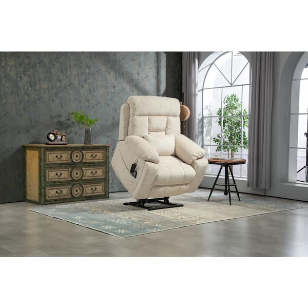 Beige Velvet Recliners High Density Foam Old Age Electric Lift Chair Recliner