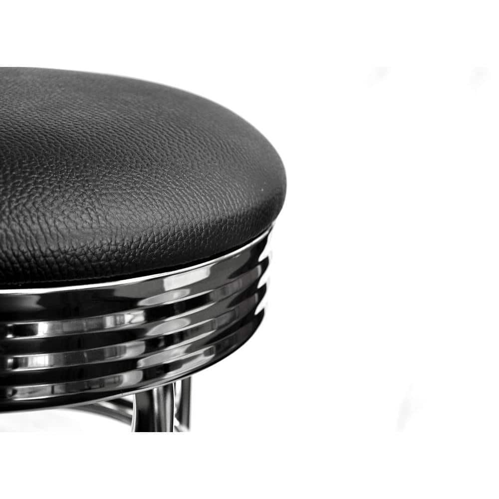 Mid-Century Modern Black Faux Leather 30" Swivel Bar Stool