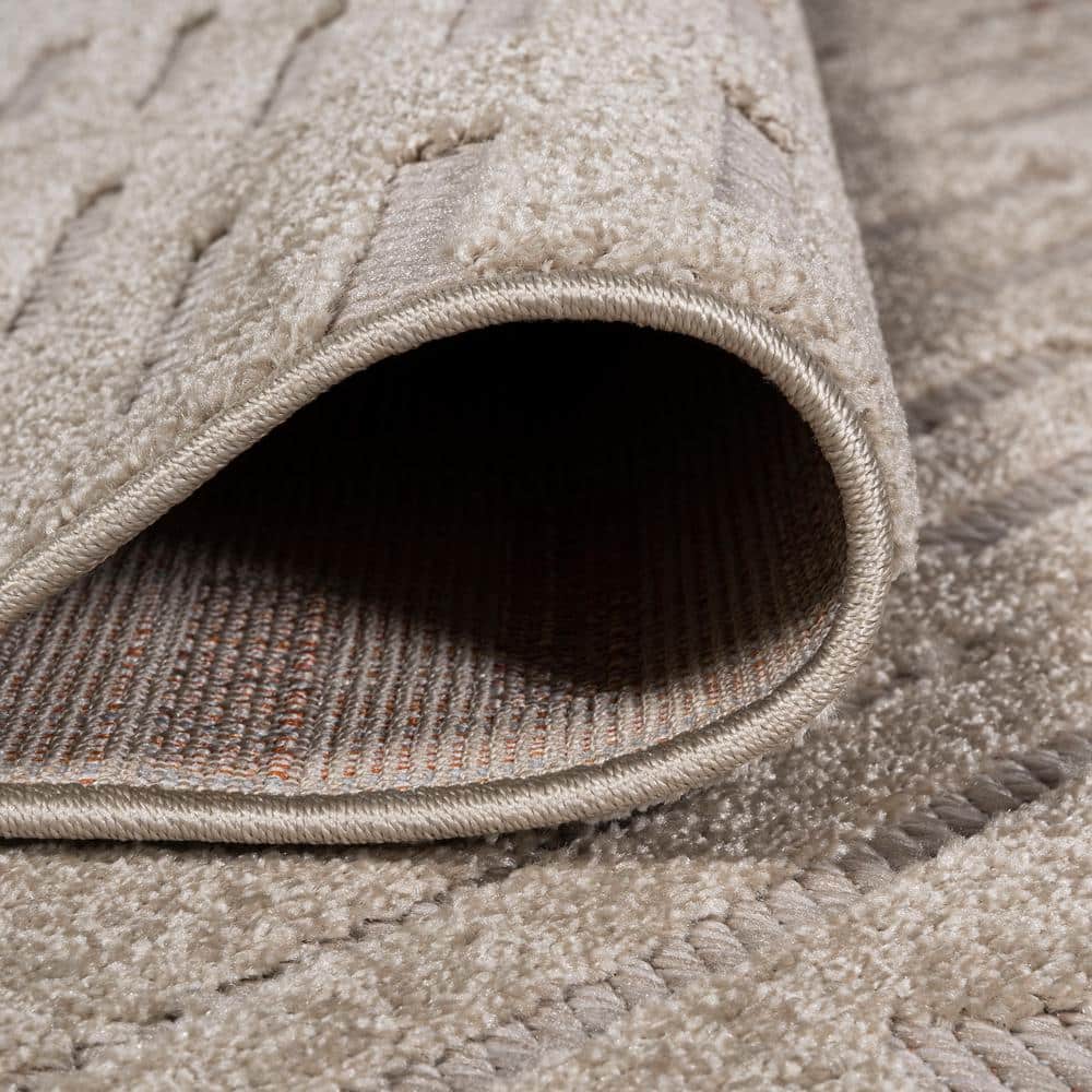 Ivory Geometric High-Low Pile Indoor/Outdoor Area Rug