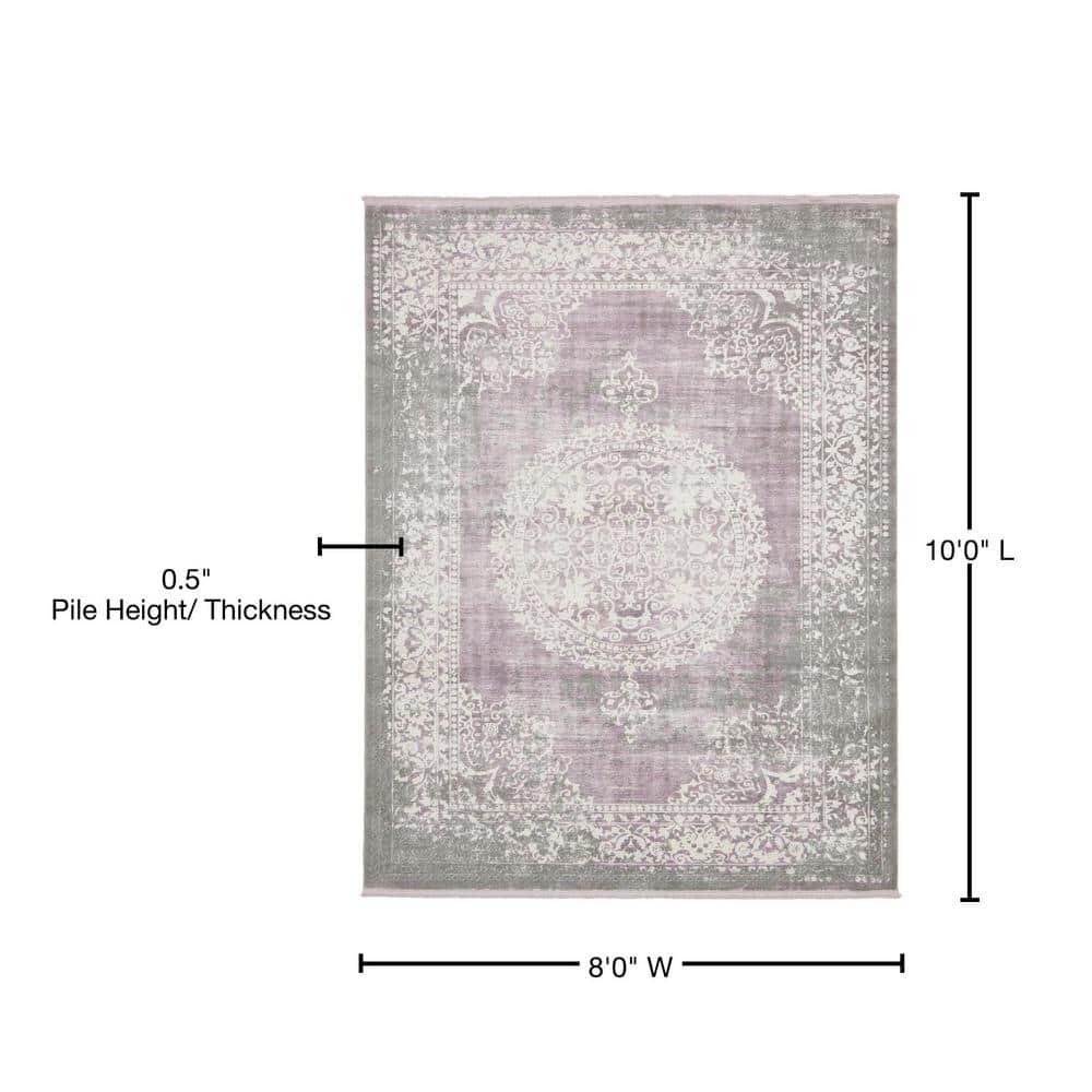 Olwen Purple and Gray Synthetic 8' x 10' Rectangular Area Rug