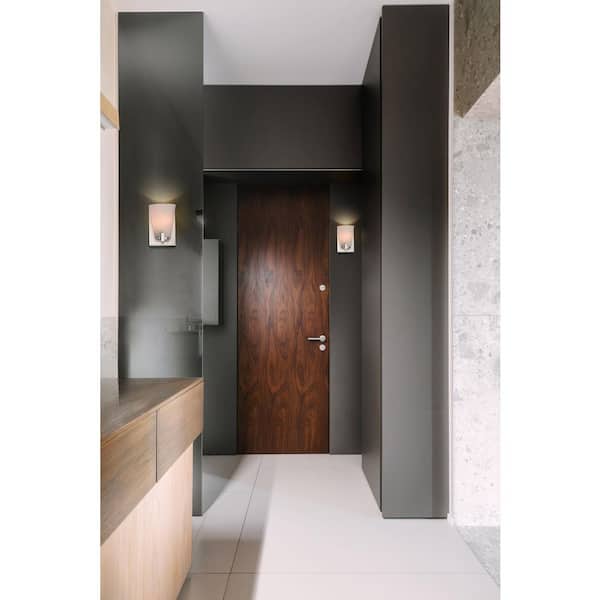 Royale 4.5 in. 1-Light Brushed Nickel Vanity Light with Ribbed White Glass Shade