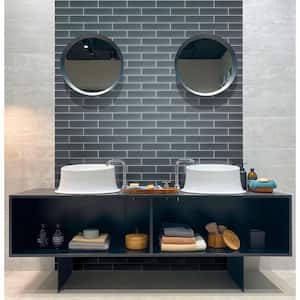 Dark Gray 3-in. x 12-in. Matte Finished Glass Mosaic Floor and Wall Tile (5 Sq ft/case)