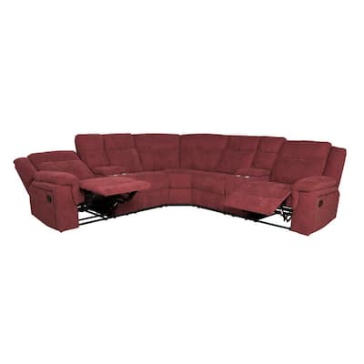 3 Piece 108.25 in. Wine Red Velvet 5 Seats Symmetrical Mannual Motion Sofa Reclining Sectionals with Cup Holders