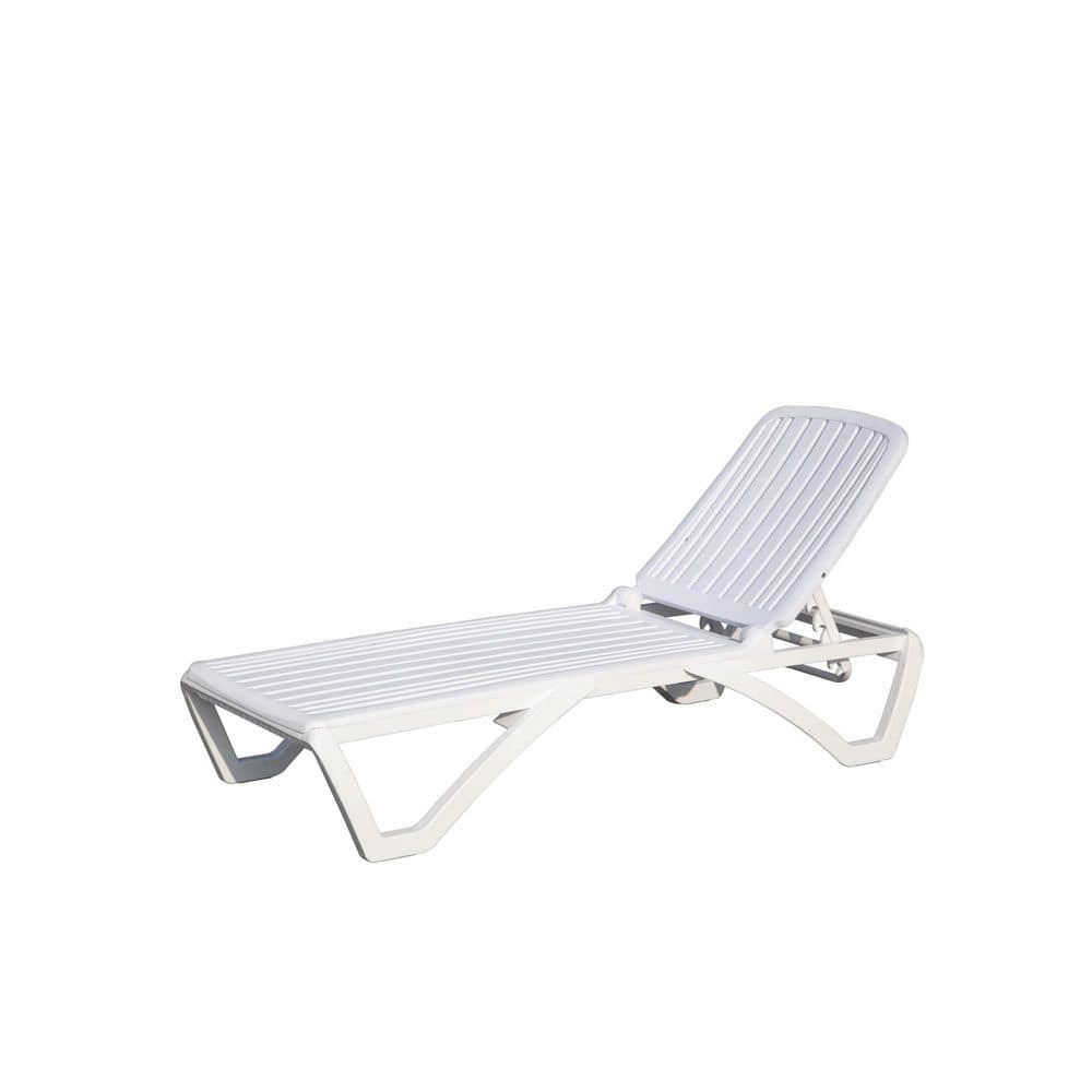 White Plastic Outdoor Chaise Lounge with Adjustable Backrest, Outdoor Recli