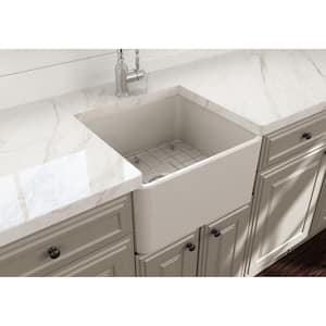 Classico Farmhouse Apron Front Fireclay 20 in. Single Bowl Kitchen Sink with Bottom Grid and Strainer in Biscuit