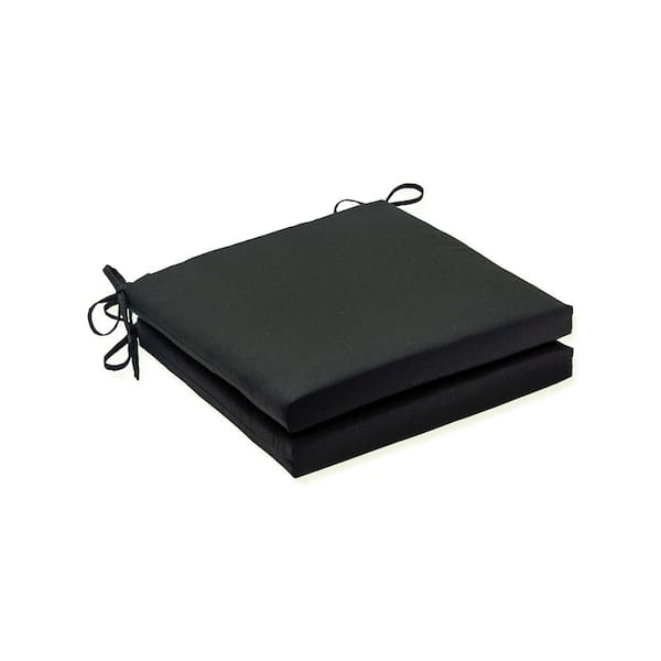 Pillow Perfect Solid 20 in. x 20 in. Outdoor Dining Chair Cushion in Black (Set of 2)