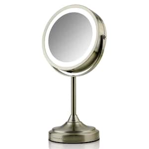 Small Nickel Brushed Lighted Mirror (13.2 in. H x 4.7 in. W), Rechargeable or USB Cable Operated, 1x, 7x Magnification