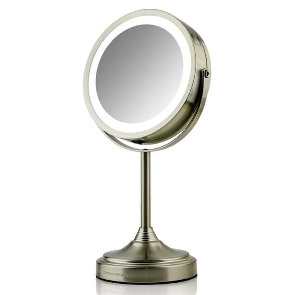 OVENTE Small Nickel Brushed Lighted Mirror (13.2 in. H x 4.7 in. W), Rechargeable or USB Cable Operated, 1x, 7x Magnification