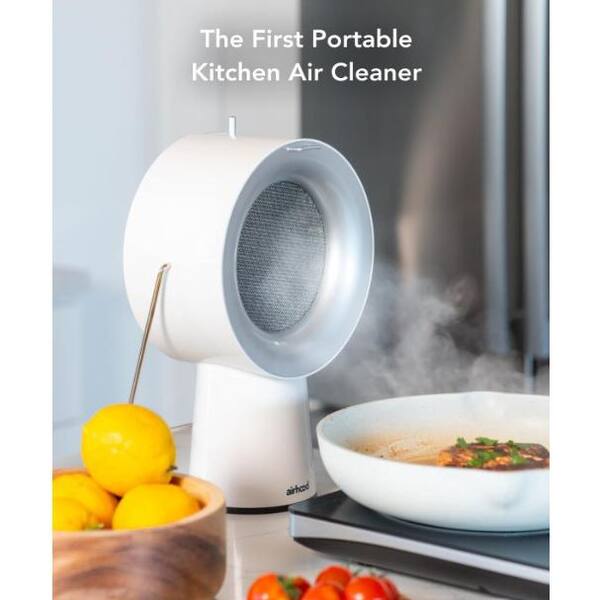 airhood White Portable Kitchen Air Cleaner w Activated Charcoal Filter and Stainless steel Oil Filter for Indoor Grilling AH 01AE W
