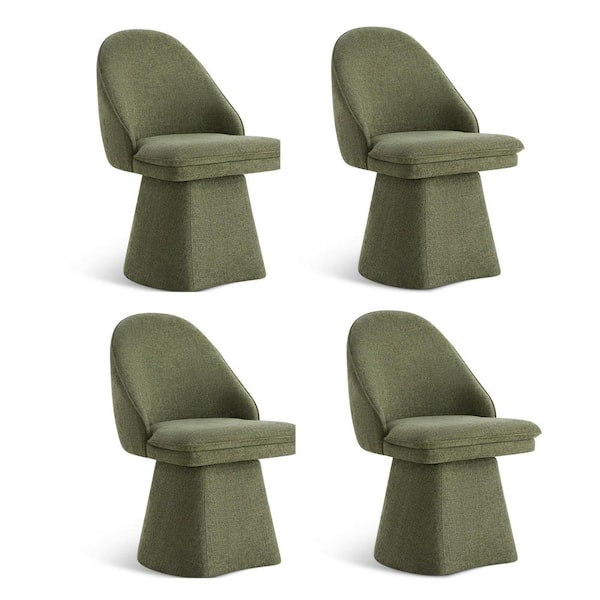 Spruce & Spring Cora Green Fabric Upholstered Swivel Dining Chair with Wood Frame for Diningroom Livingroom (Set of 4)