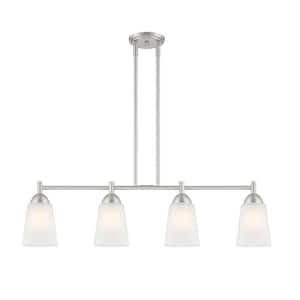 Malone 60-Watt 4-Light Brushed Nickel Linear Pendant with Frosted Glass Shades