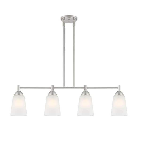 Designers Fountain Malone 60-Watt 4-Light Brushed Nickel Linear Pendant with Frosted Glass Shades