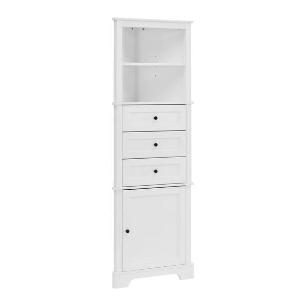 23 in. W x 13.4 in. D x 68.9 in. H White Linen Cabinet with 3 Drawers and Adjustable Shelves for Bathroom, Kitchen