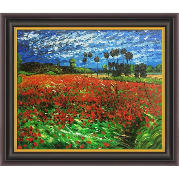 LA PASTICHE Field of Poppies by Vincent Van Gogh Opulent Framed Abstract Oil Painting Art Print 26 in. x 30 in.