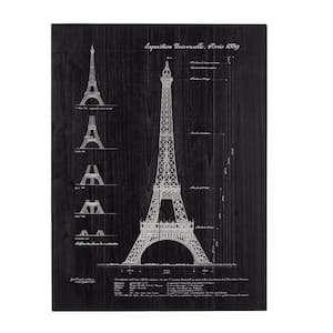 32 in. x 24 in. Black Wood Coastal Eiffel Tower Wall Art
