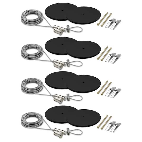 H-track 20 ft. Suspension Kit, 120V 3-Wire Single Circuit Track Light Surface Mount Kit w/ Round Canopies, Black 4 Pack