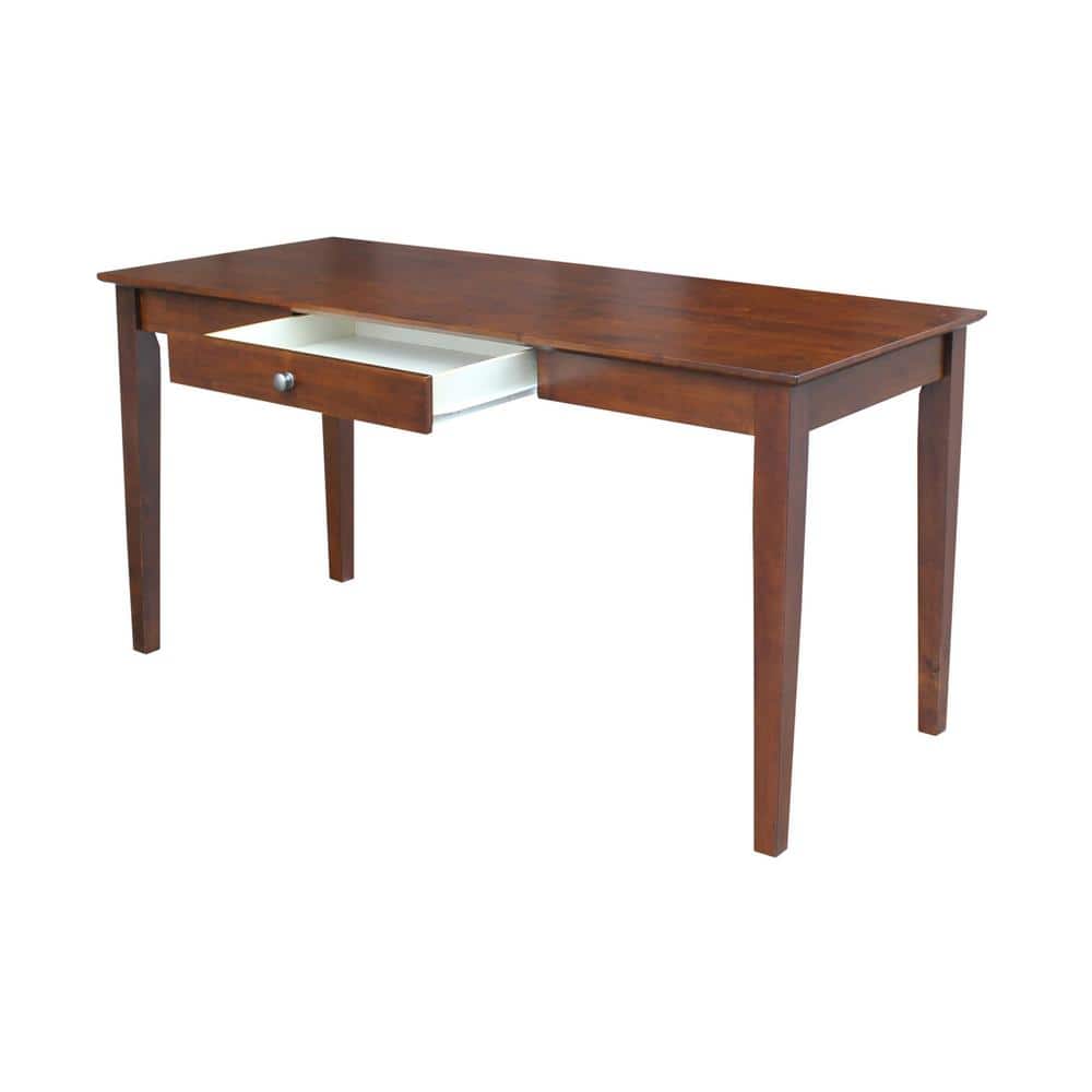Espresso Rubberwood Desk with Drawer and Matching Chair Set