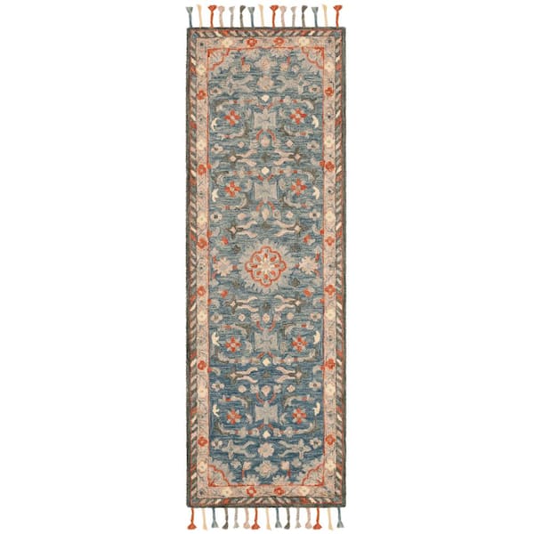 SAFAVIEH Aspen Blue/Rust 2 ft. x 13 ft. Border Runner Rug