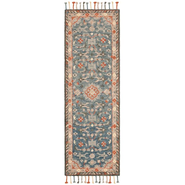 SAFAVIEH Aspen Blue/Rust 2 ft. x 15 ft. Border Runner Rug