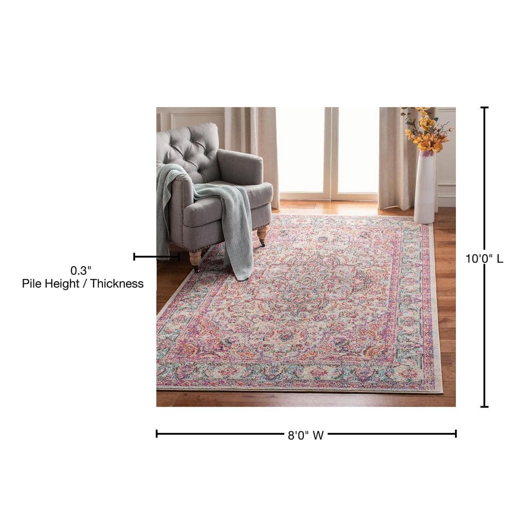 Handmade Beige and Fuchsia 8' x 10' Synthetic Area Rug