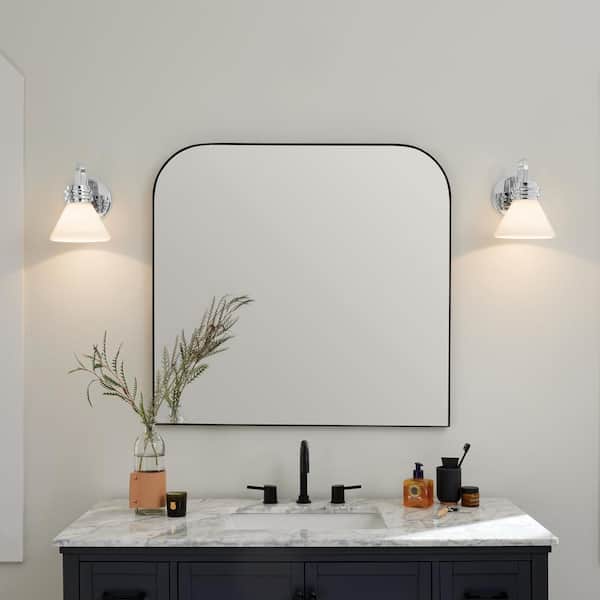 Farum 9.5 in. 1-Light Chrome Bathroom Wall Sconce Light with Opal Glass Shade