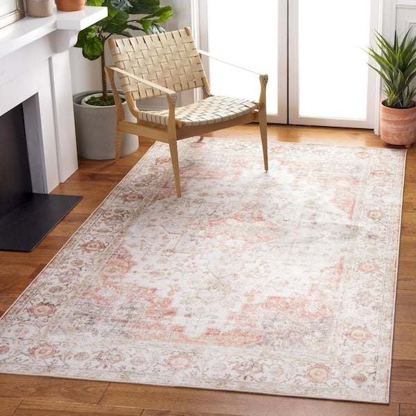 Tuscon Light Gray/Rust 4 ft. x 6 ft. Machine Washable Floral Distressed Area Rug