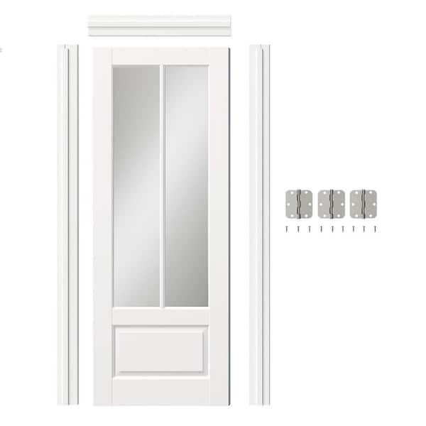 30 in. x 80 in. Left-Handed 2-Lite Mirror Glass Solid Core White MDF Wood Prehung Interior Door Jamb Hardware Kit