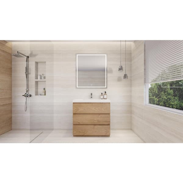 Moreno Bath Angeles 36 in. W Bath Vanity in New England Oak with Reinforced Acrylic Vanity Top in White with White Basin