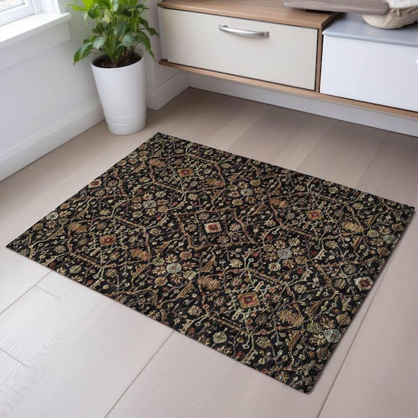 Mayfield Premium Machine Washable Abstract AMF1130 Black 2 ft. x 3 ft. Area Rug