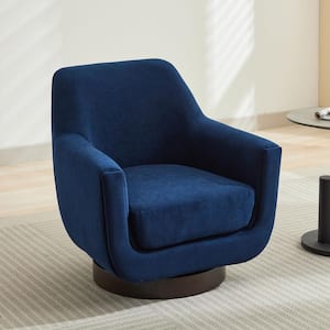 Navy Blue Velvet Upholstered 360° Swivel Arm Chair, Round Barrel Chair with U-Shaped Design, No Assembly Required