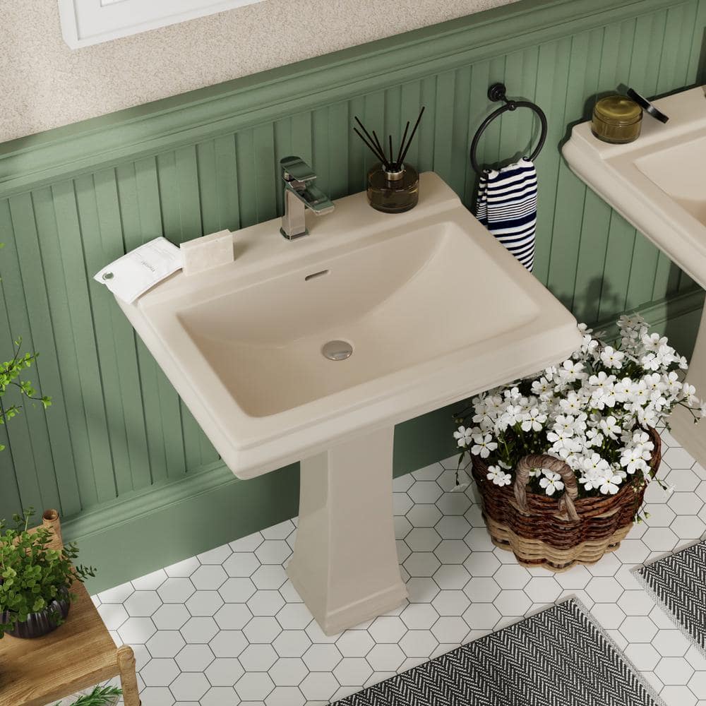 Bone Ceramic Single Hole Pedestal Bathroom Sink